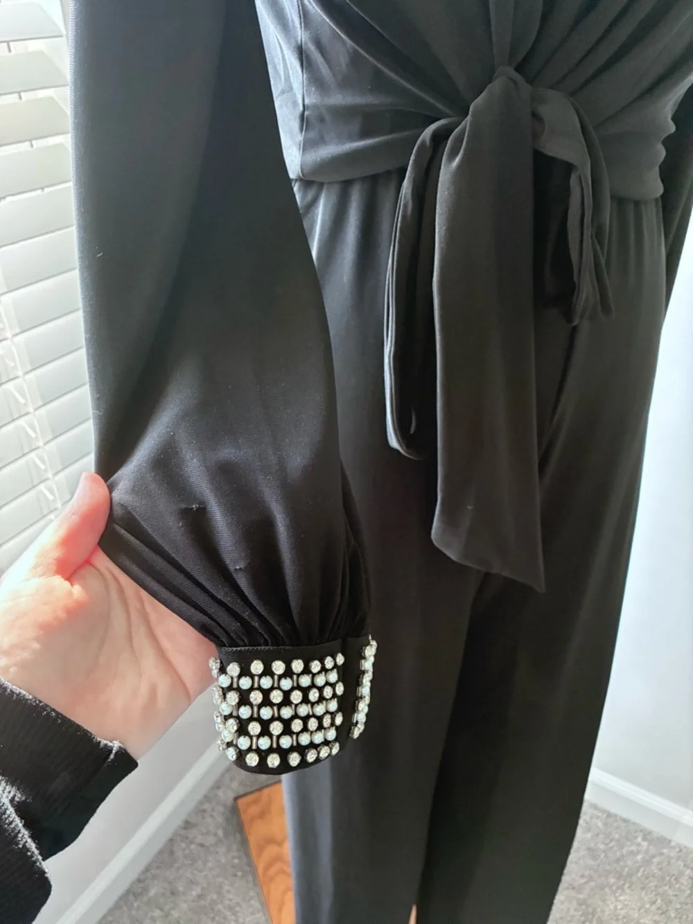 MSK Women’s Black Rhinestone Embellishment Wide Leg Jumpsuit
